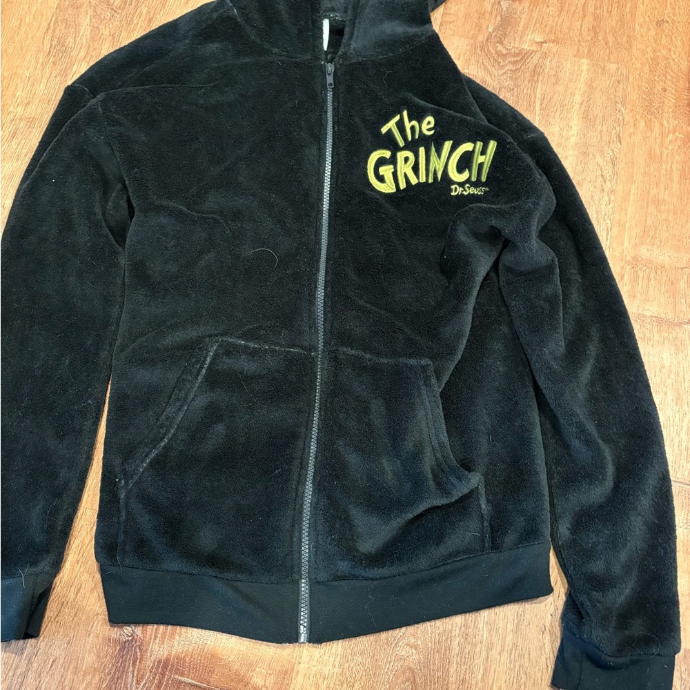The Grinch Black Fleece Zip Hoodie with Yellow Embroidered Logo